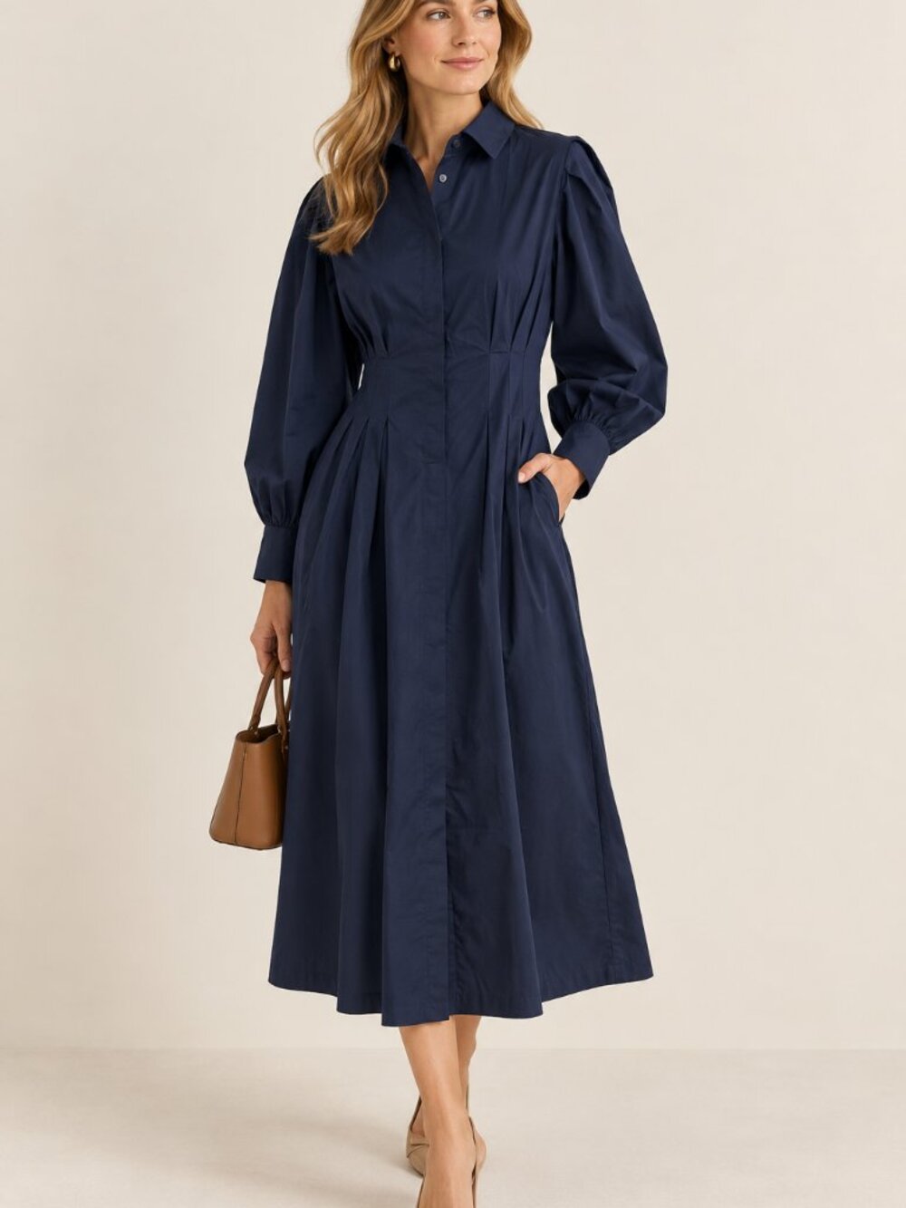 Tuckernuck Corinne Dress Navy Maxi Shirt Dress Balloon Sleeve Large